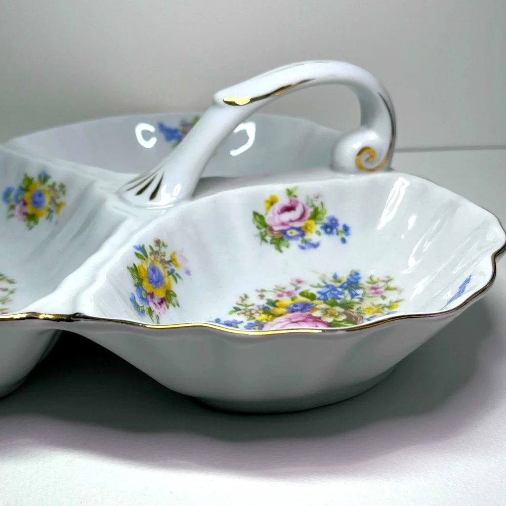 Godinger Reflections Shamrock Divided Serving Dish Floral Porcelain with Handle